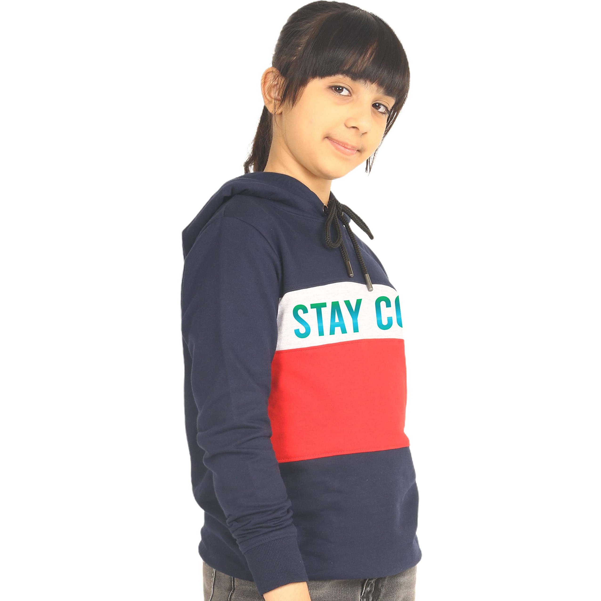 Real Basics Girls Cotton Hooded Regular Sweatshirt(Rb-Ghood-P1-34-Tomstripehoodie_Multicolor_3-4 Years)