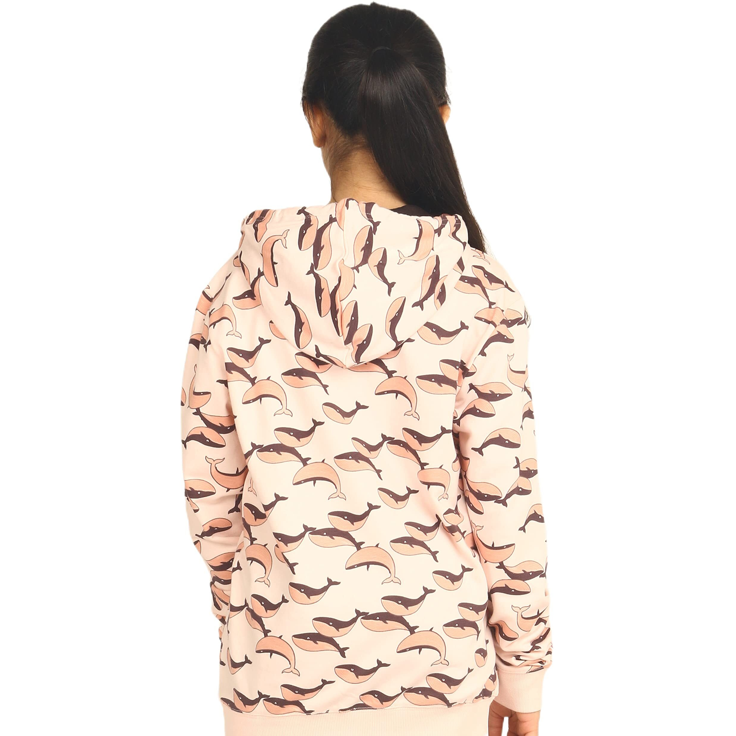 Real Basics Girls Cotton Hooded Sweatshirt(Rb-Ghood-P1-1314-Dolphinhoodie-P1_Multicolor_13-14 Years) Beige