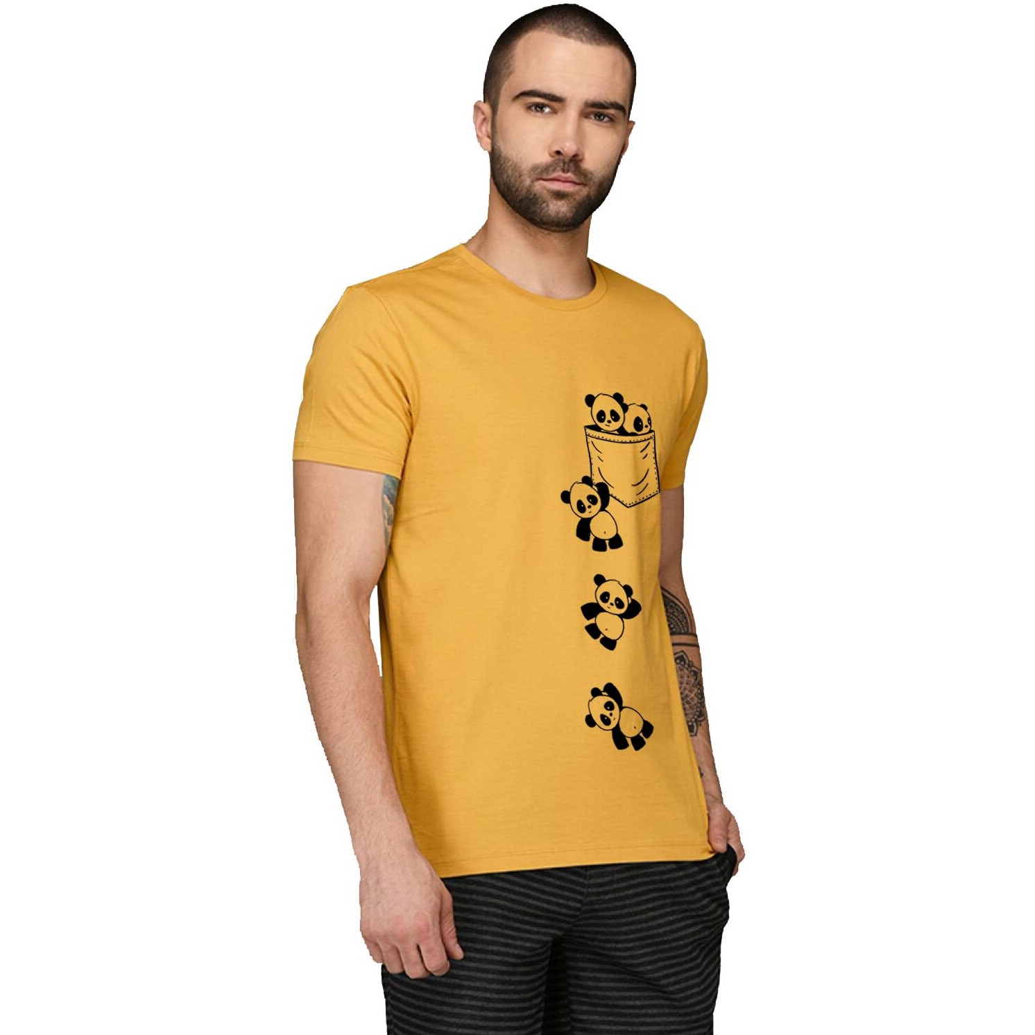 Adro Men's Graphic Printed T-Shirt (Rnr-M-Poc-Mu_Mustard_S)