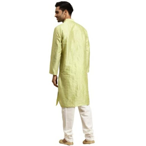 Sojanya (Since 1958, Men's Silk Blend Green & Gold Pintex Only Kurta, Size 38