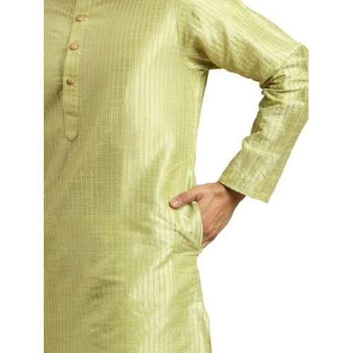 Sojanya (Since 1958, Men's Silk Blend Green & Gold Pintex Only Kurta, Size 38
