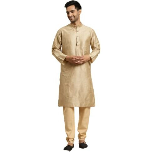 Sojanya (Since 1958, Men's Silk Blend Gold Pintex Only Kurta, Size 36
