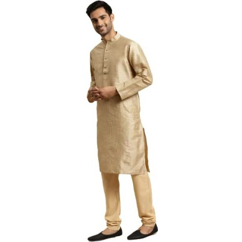 Sojanya (Since 1958, Men's Silk Blend Gold Pintex Only Kurta, Size 42