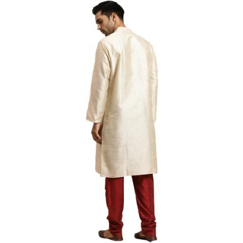 Sojanya (Since 1958, Men's Silk Blend Cream & Gold Pintex Only Kurta, Size 40
