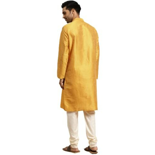 Sojanya (Since 1958, Men's Silk Blend Mustard & Gold Pintex Only Kurta, Size 40
