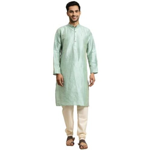 Sojanya (Since 1958, Men's Silk Blend Sea Green & Gold Pintex Only Kurta, Size 36