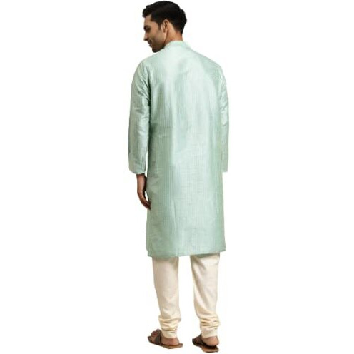 Sojanya (Since 1958, Men's Silk Blend Sea Green & Gold Pintex Only Kurta, Size 36