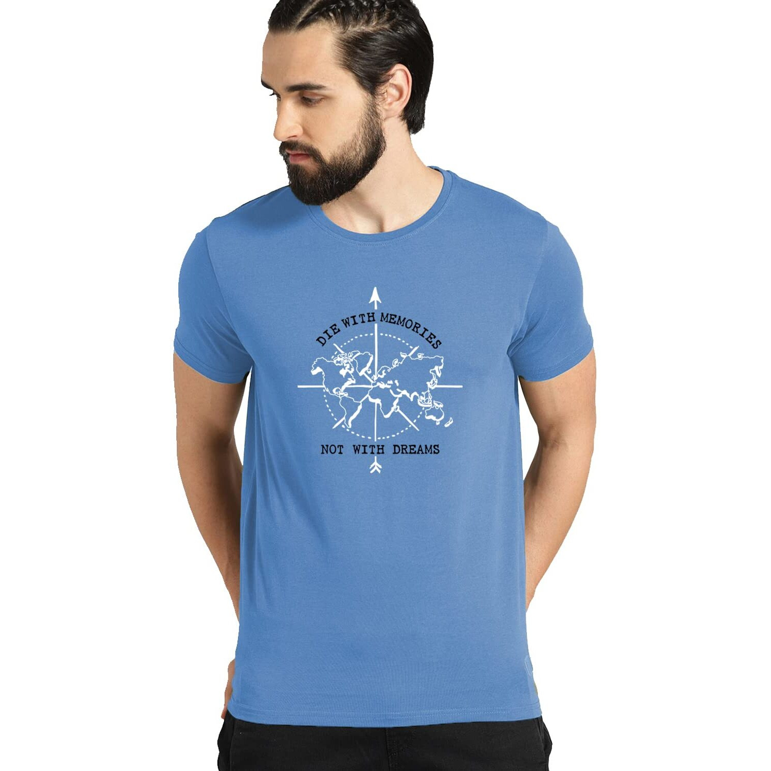 Adro Die With Memories Not With Dreams Mens Printed T-Shirt (L, Sky Blue)
