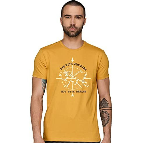 Adro Die With Memories Not With Dreams Mens Printed T-Shirt (M, Mustard)