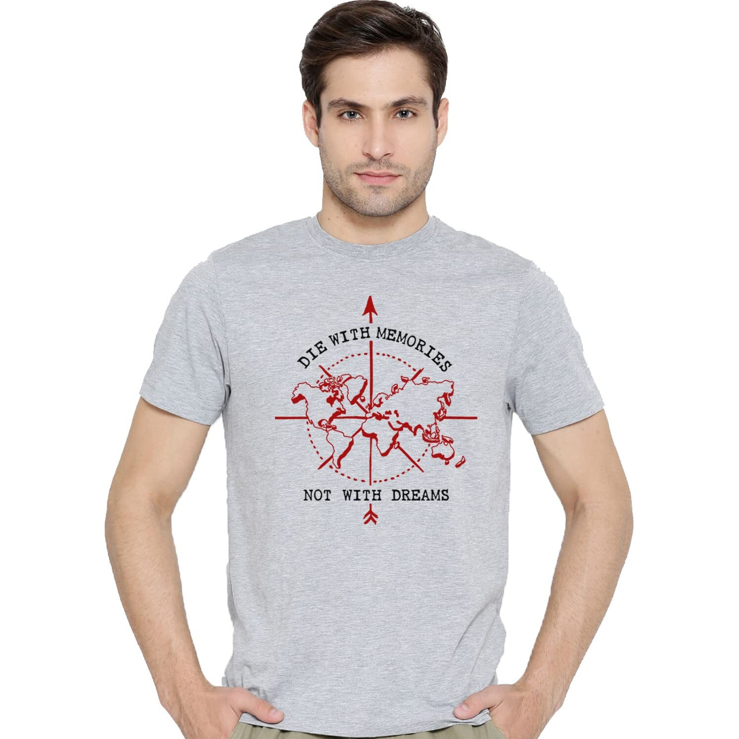 Adro Die With Memories Not With Dreams Mens Printed T-Shirt (S, Grey)