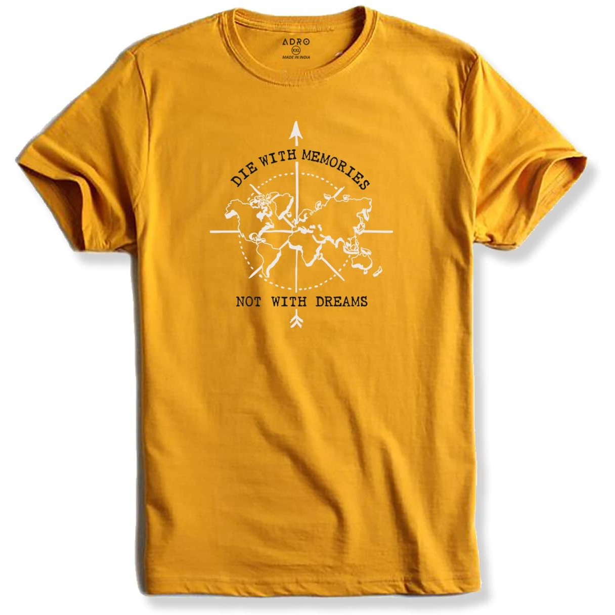 Adro Die With Memories Not With Dreams Mens Printed T-Shirt (S, Mustard)