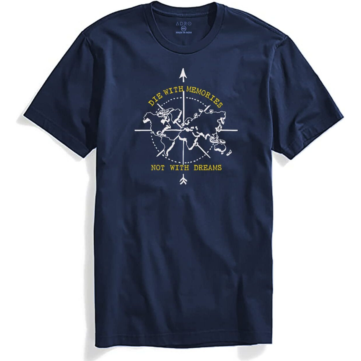 Adro Die With Memories Not With Dreams Mens Printed T-Shirt (M, Navy Blue)