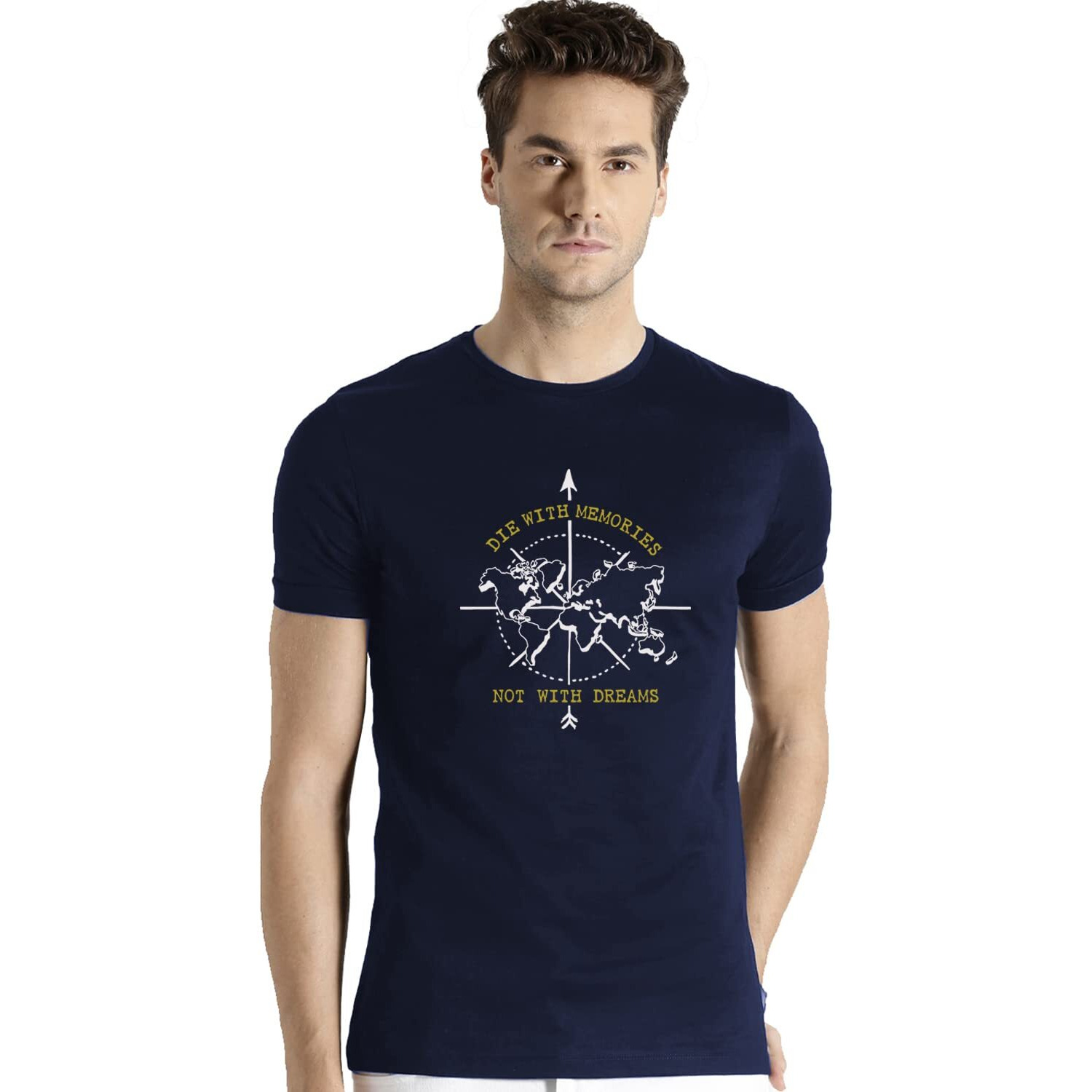 Adro Die With Memories Not With Dreams Mens Printed T-Shirt (M, Navy Blue)