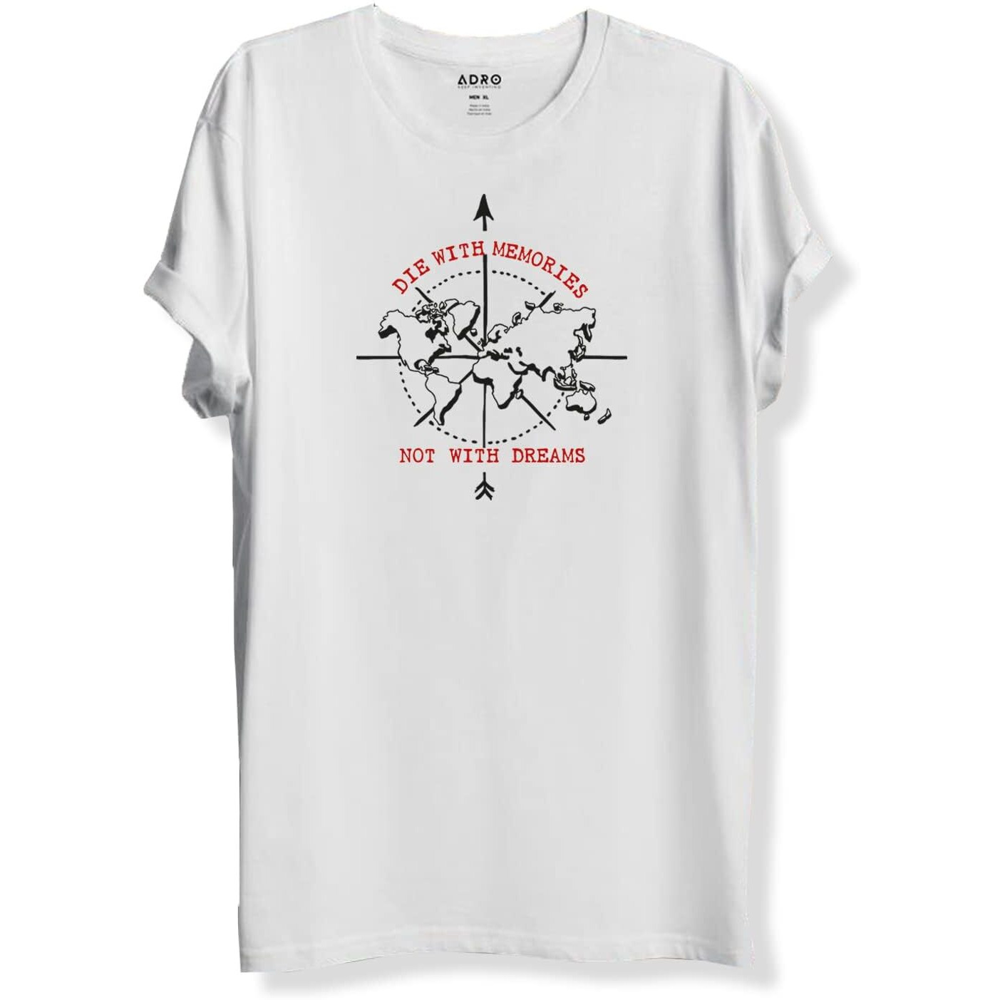 Adro Die With Memories Not With Dreams Mens Printed T-Shirt (3Xl, White)