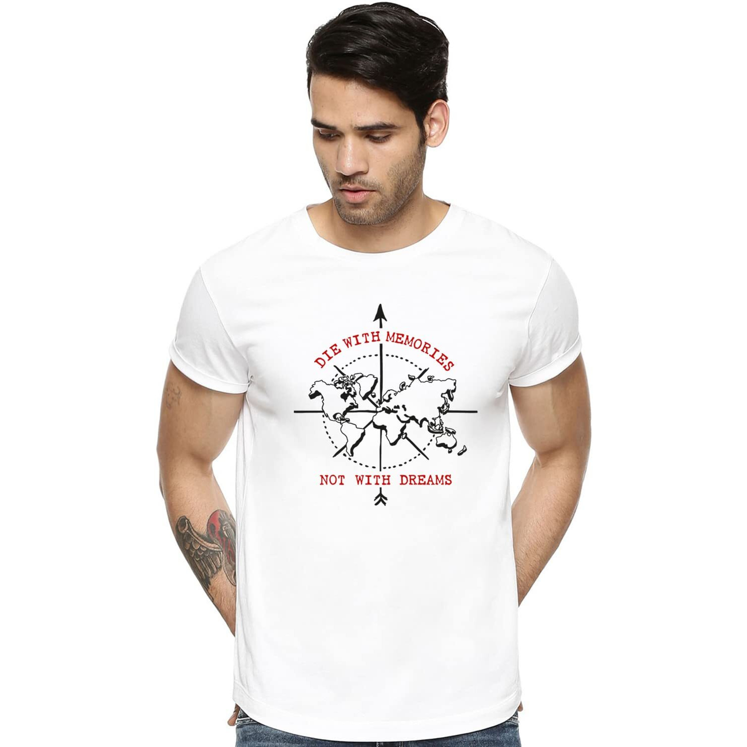 Adro Die With Memories Not With Dreams Mens Printed T-Shirt (3Xl, White)
