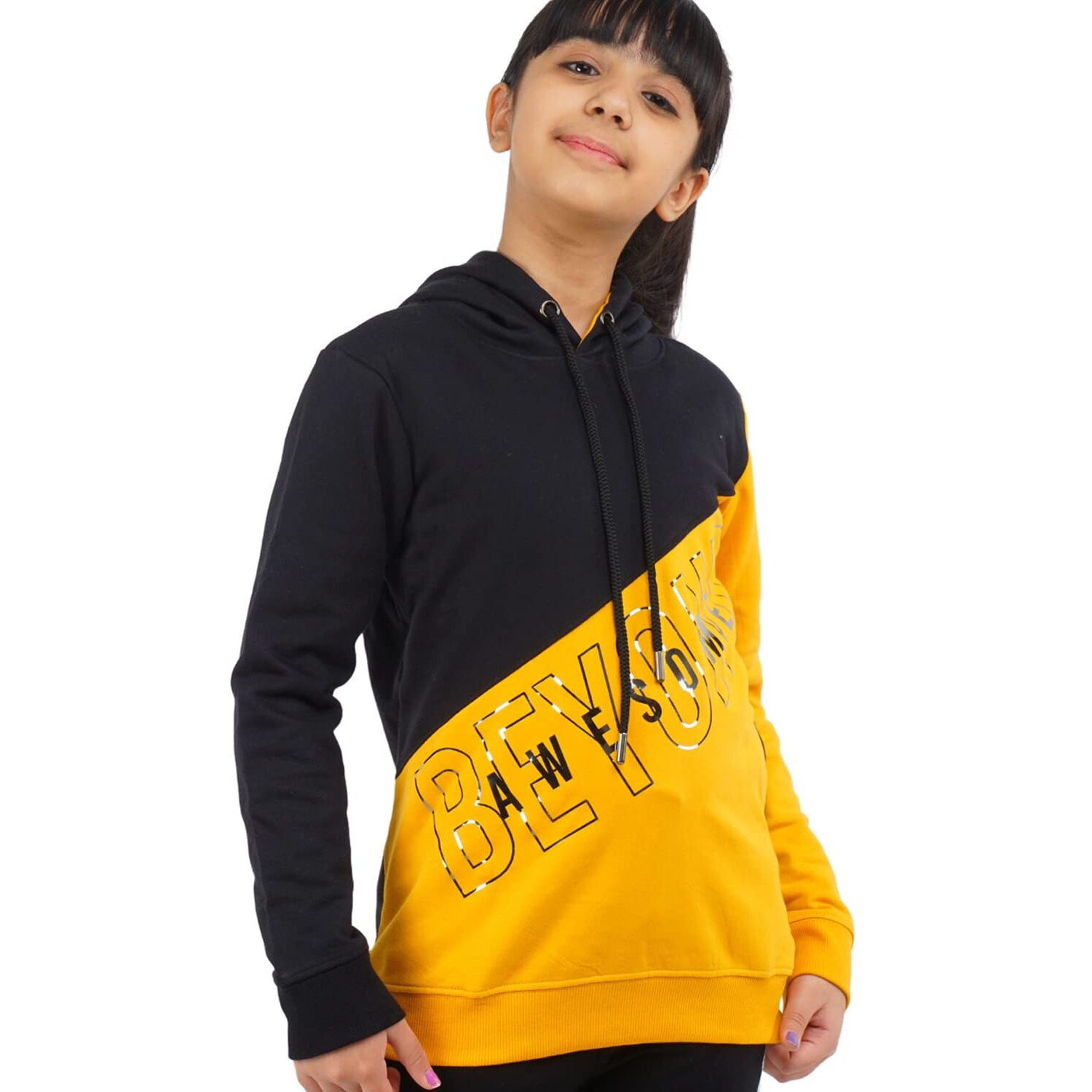 Real Basics Girl's Cotton Hooded Neck Sweatshirts (Rb-Ghood-P1-1314-Beyondhoodie003_Multicolor_13 Years-14 Years)