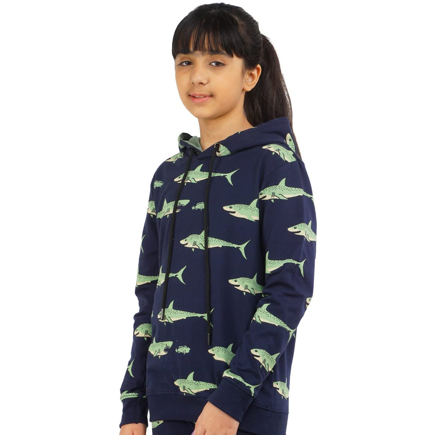 Real Basics Girl's Cotton Hooded Neck Sweatshirts (Rb-Ghood-P1-56-Sharkhoodie003_Multicolor_5 Years-6 Years)