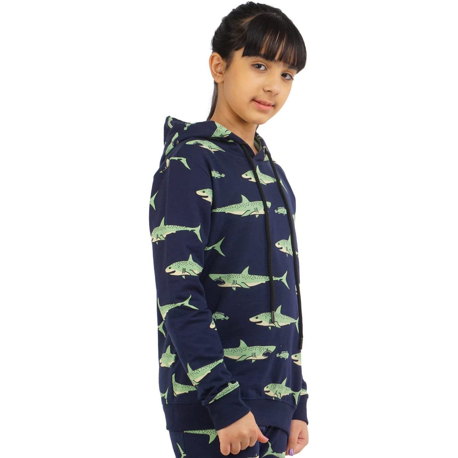 Real Basics Girl's Cotton Hooded Neck Sweatshirts (Rb-Ghood-P1-56-Sharkhoodie003_Multicolor_5 Years-6 Years)