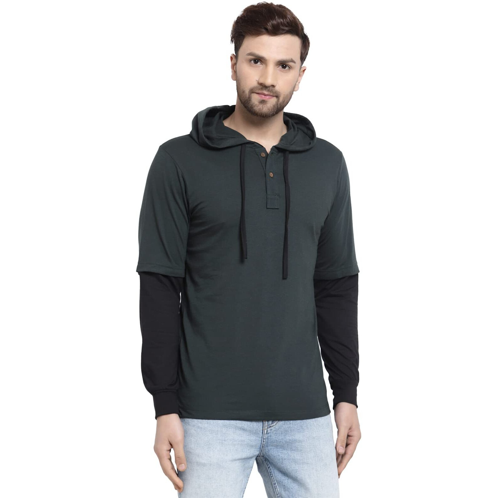 Kalt Men's Cotton Blend Hooded Neck Hoodies (Tm0716 Bgbk 3Xl_Bottle GreenBlack_3Xl)