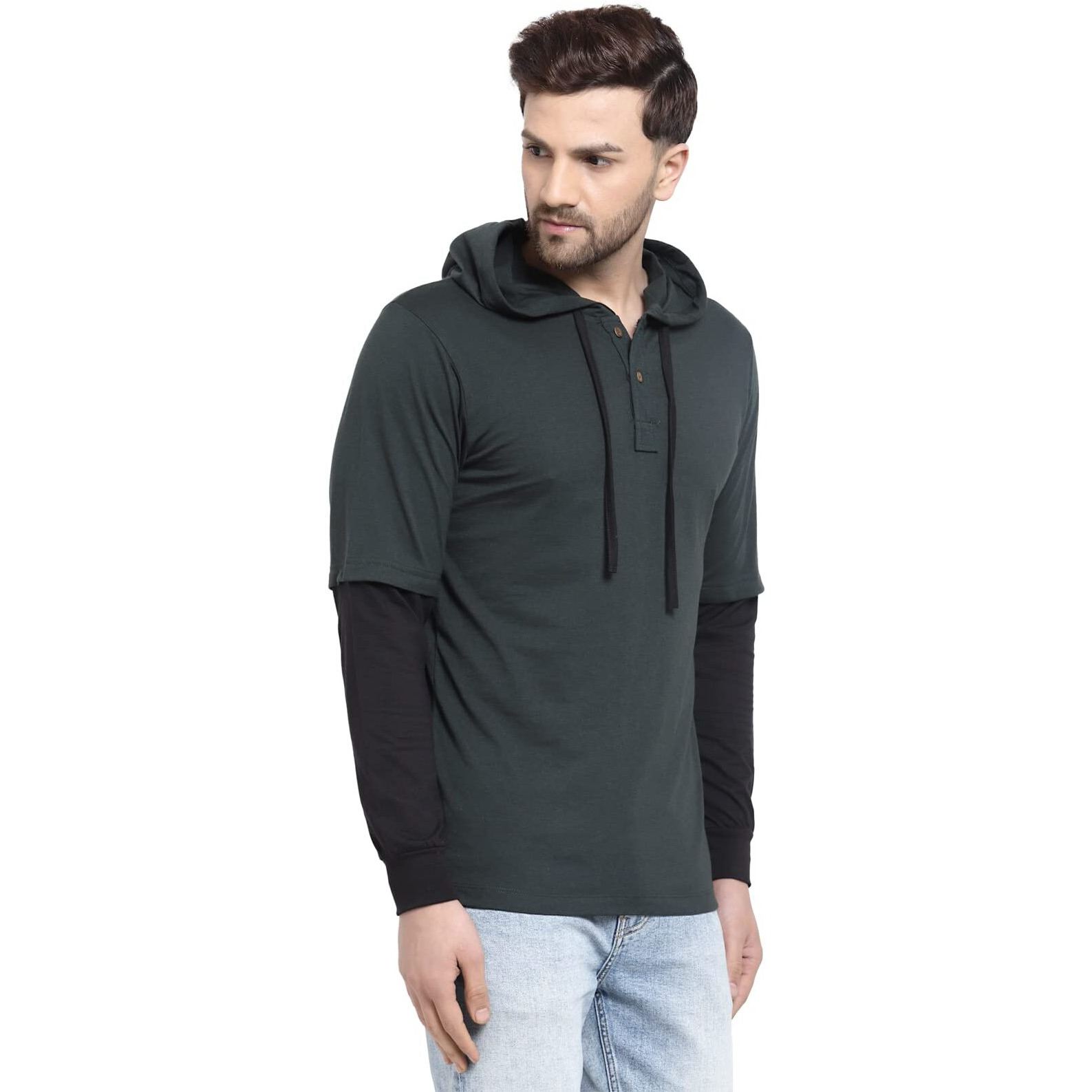 Kalt Men's Cotton Blend Hooded Neck Hoodies (Tm0716 Bgbk 3Xl_Bottle GreenBlack_3Xl)