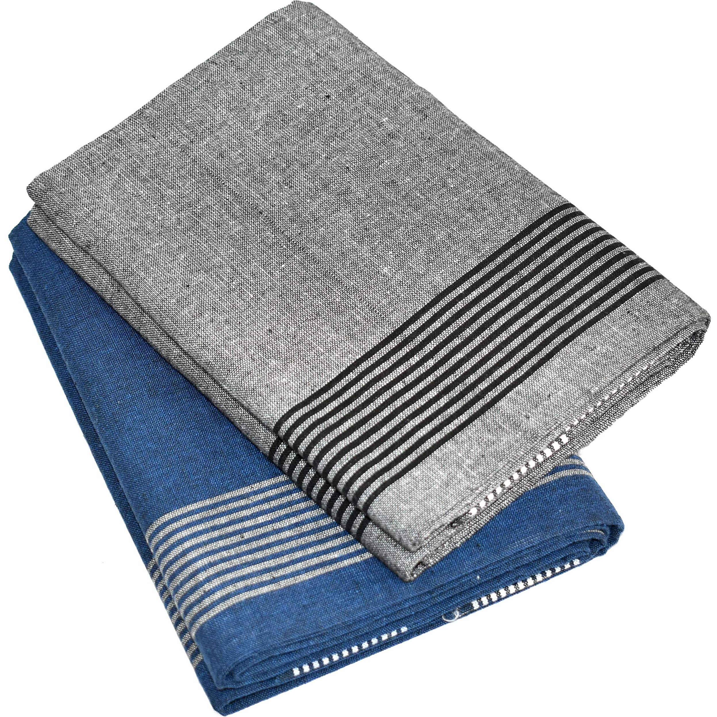 Tuni Mani Men's Cool Cotton Dhoti Plain Solid/Length 2.0M (Pack Of 2) (20 Royal Blue & Grey)