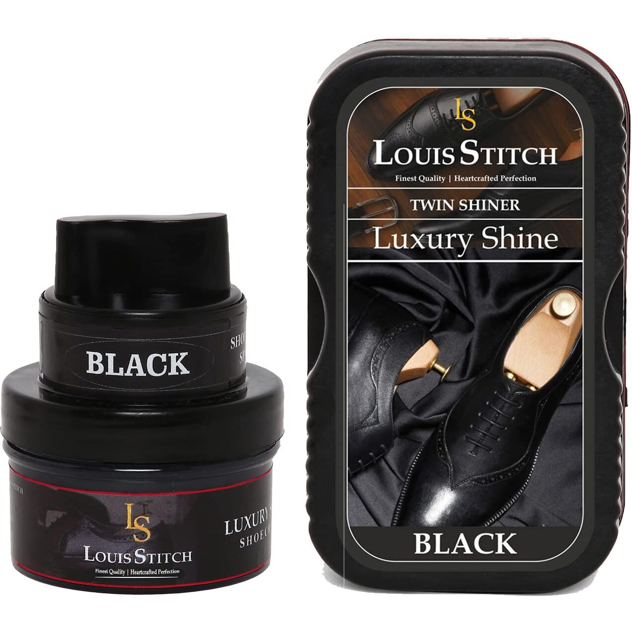Louis Stitch Shoe Twin Shiner And Shoe Cream With Applicator For Leather Items (Color_Natural And Black) (Accessory)