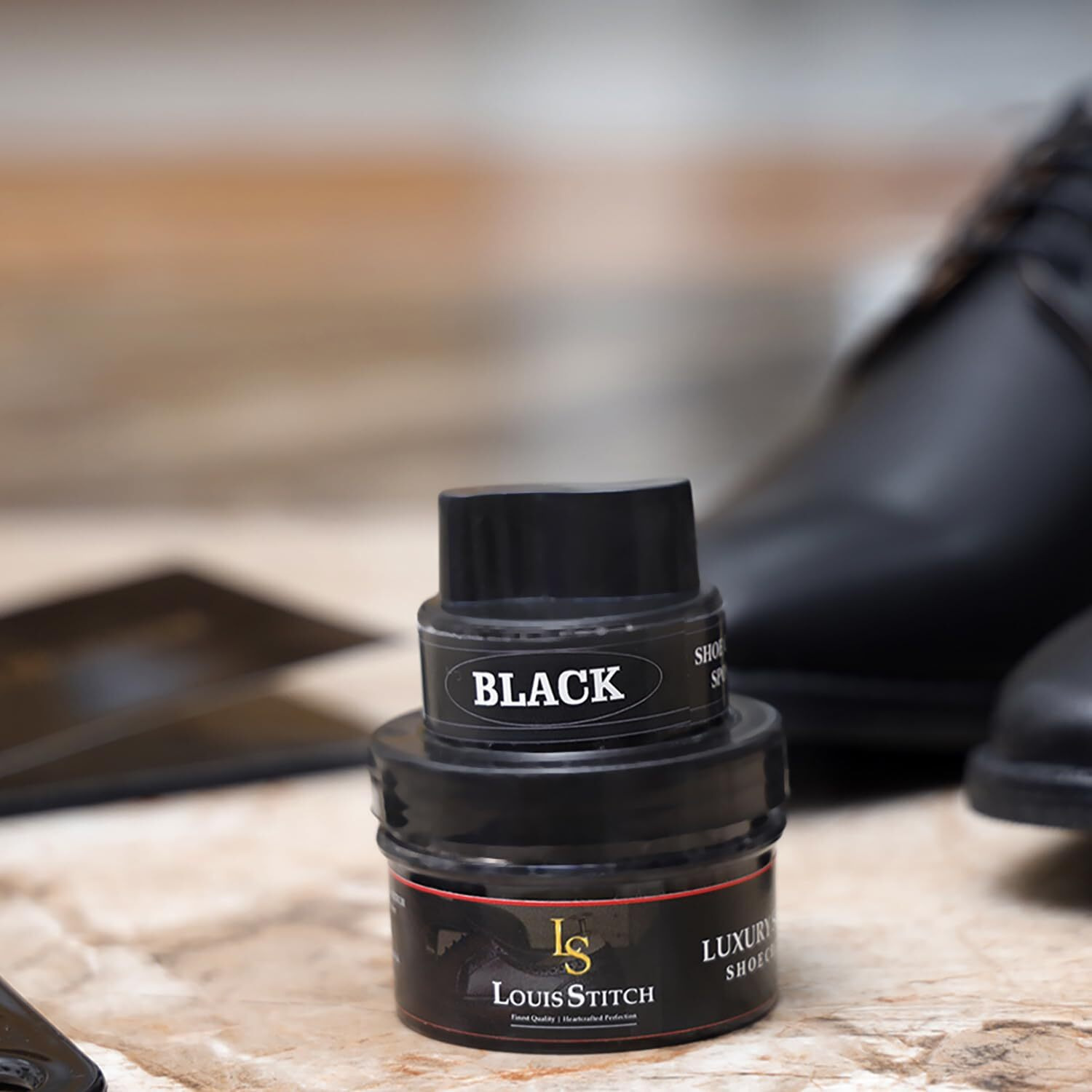 Louis Stitch Black Shoe Cream With Applicator For Leather Items (Color_Black_Pack Of 2) (Accessory)