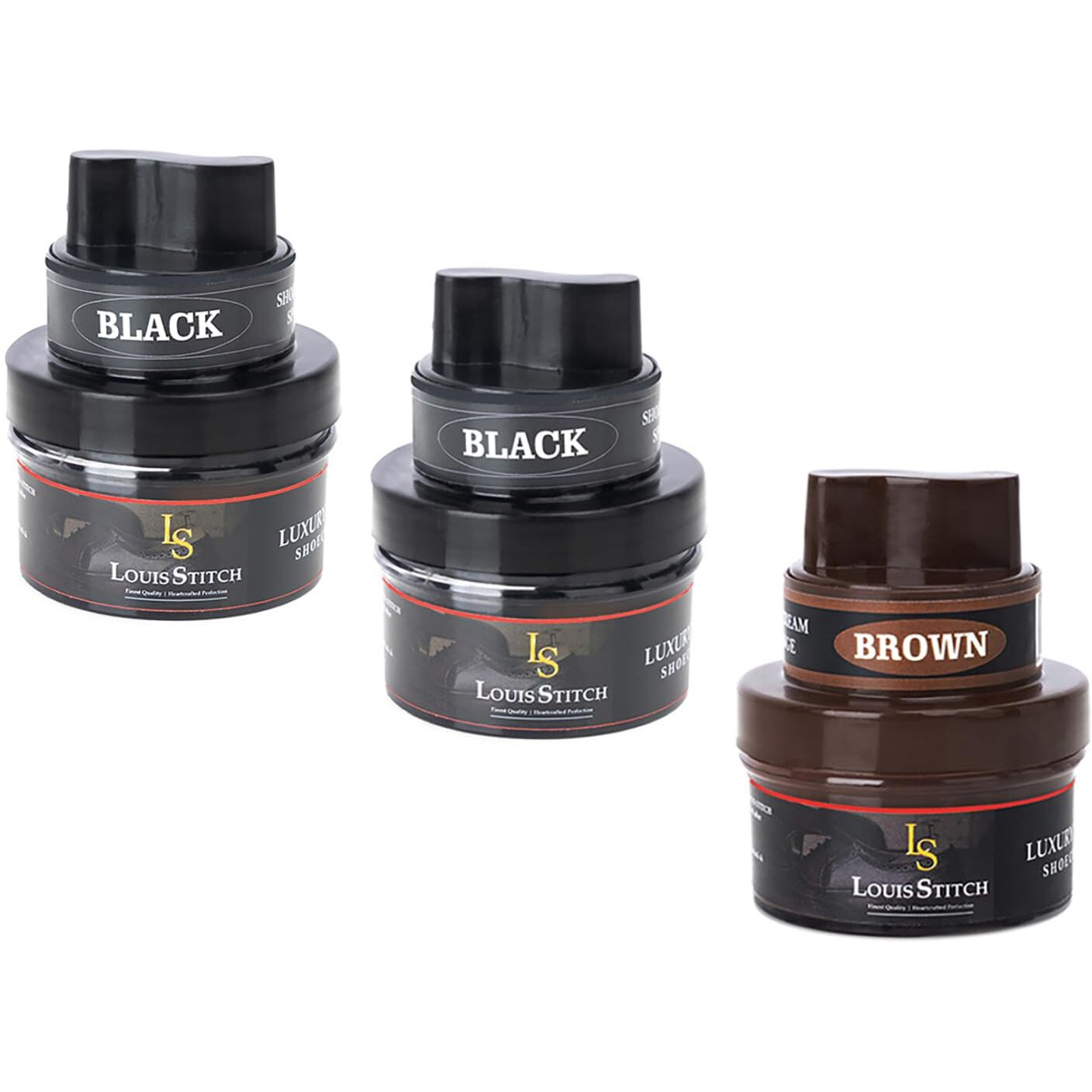 Louis Stitch Black And Brown Shoe Cream With Applicator For Leather Items (Color_Black Brown_Pack Of 3) (Accessory)