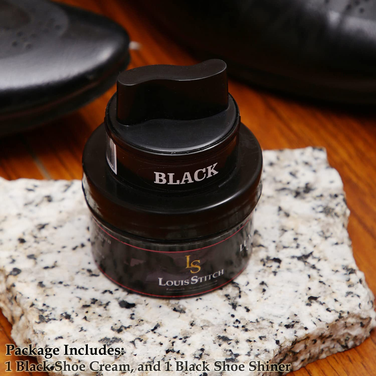 Louis Stitch Black Shoe Shiner And Shoe Cream With Applicator For Leather Items (Color_Black)