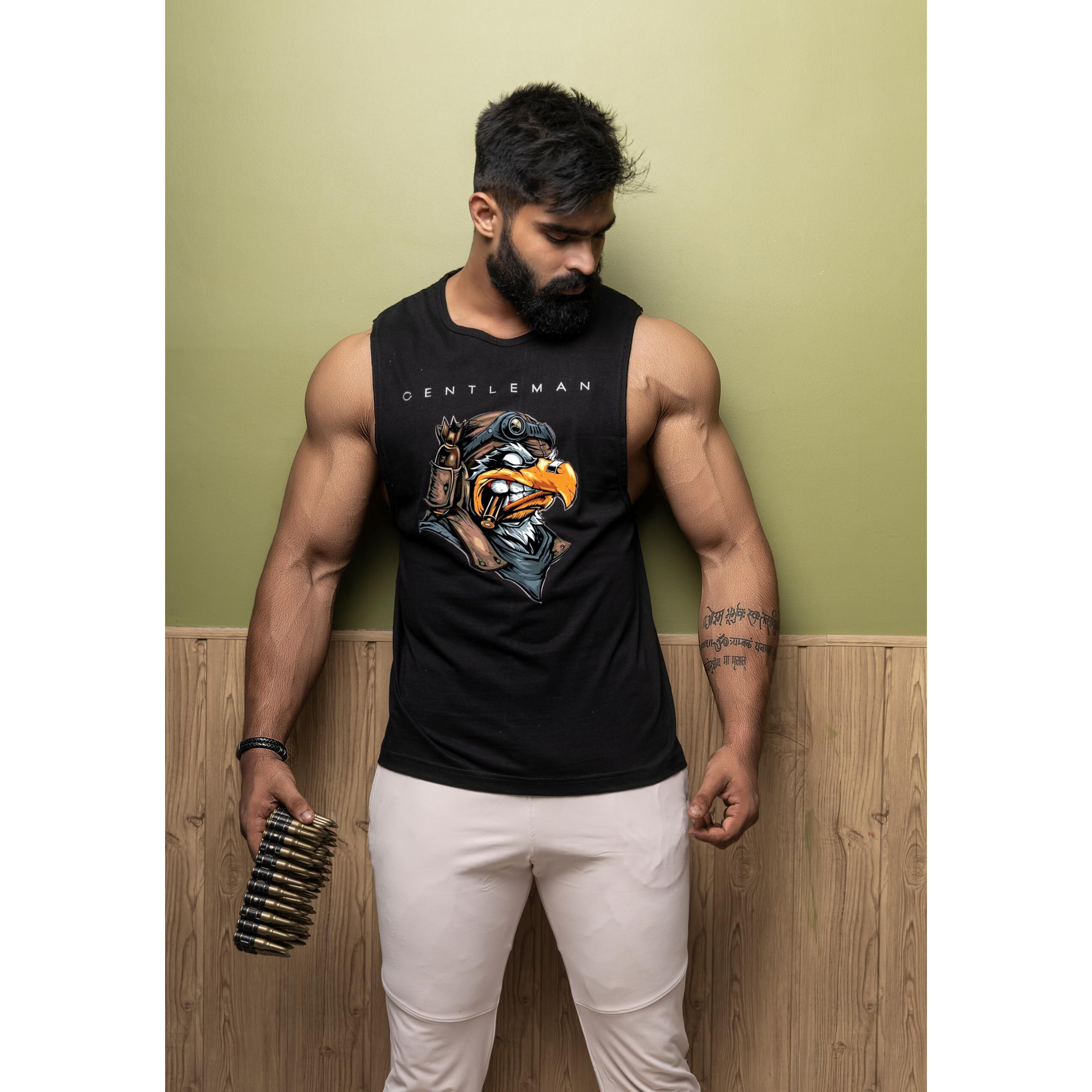 Juari Be A Gentleman Black Printed Regular Fit Vest For Men (Black, Large)