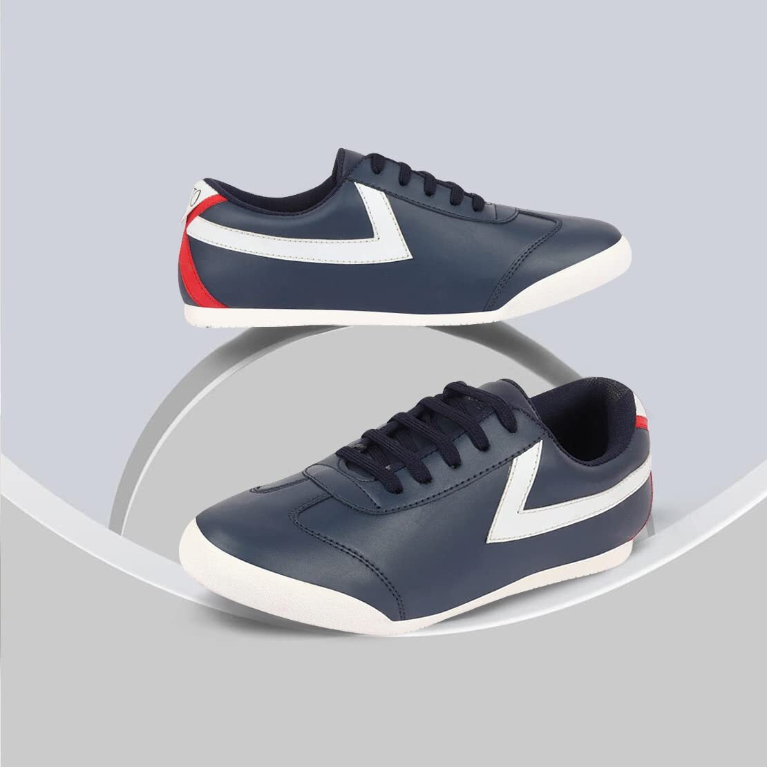 Fausto Fst Ki-8802 Navy-42 Men's Navy Blue Lace-Up Classic Striped Sneakers Casual Shoes (8 Uk)