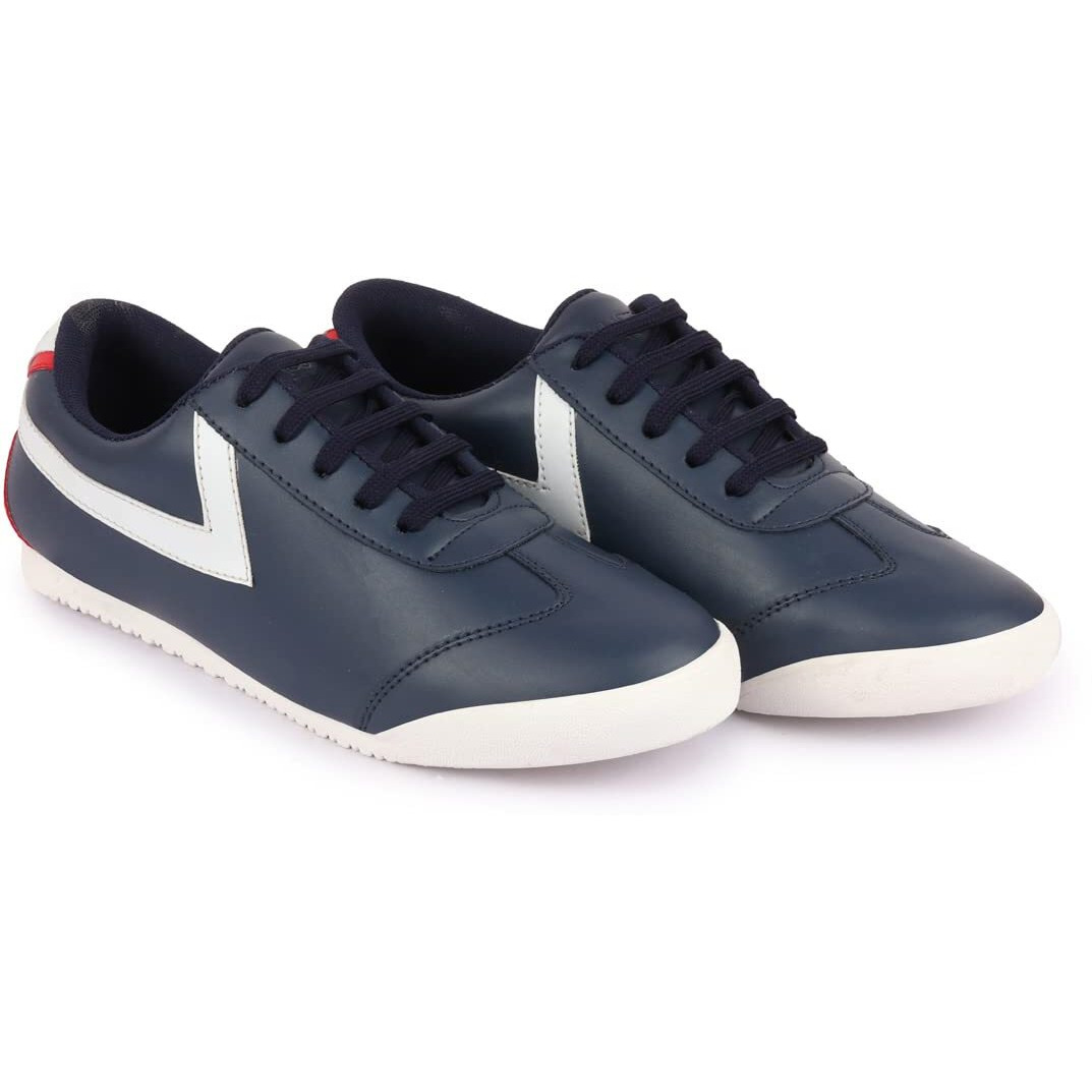 Fausto Fst Ki-8802 Navy-42 Men's Navy Blue Lace-Up Classic Striped Sneakers Casual Shoes (8 Uk)