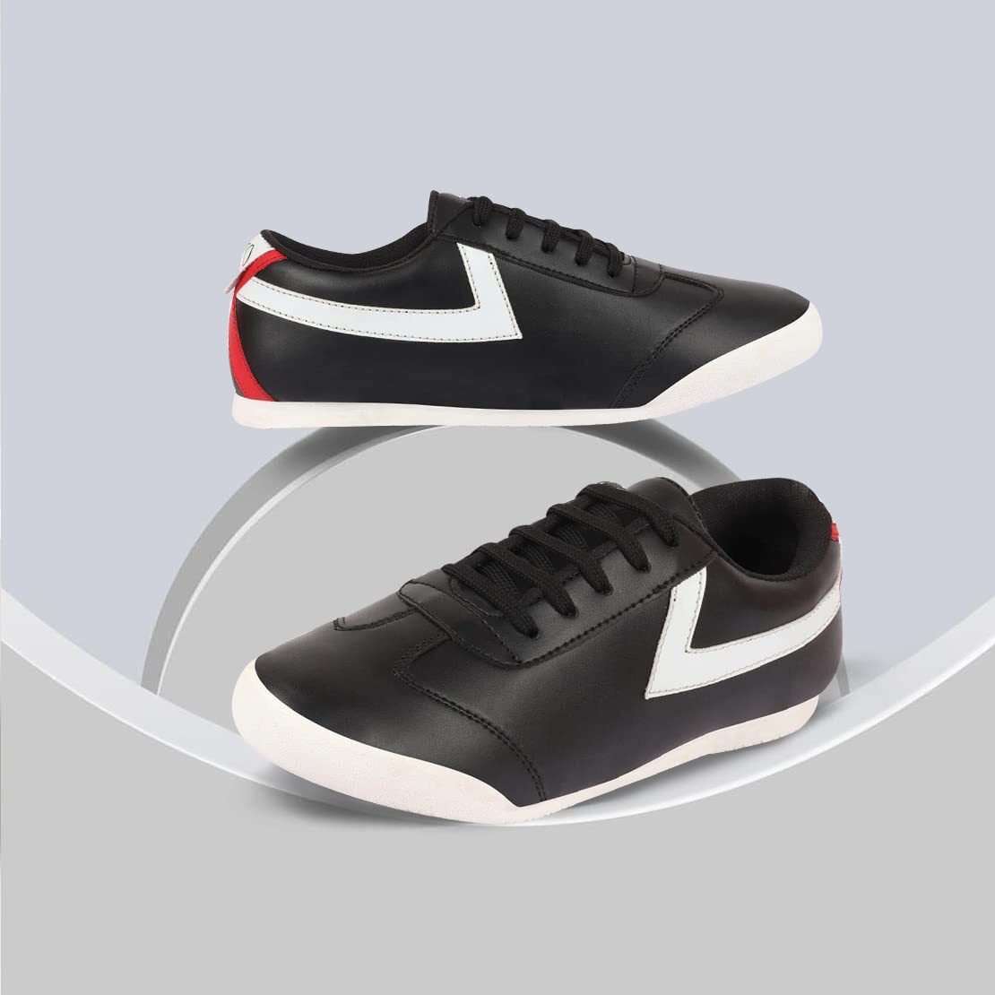 Fausto Fst Ki-8802 Black-41 Men's Black Lace-Up Classic Striped Sneakers Casual Shoes (7 Uk)