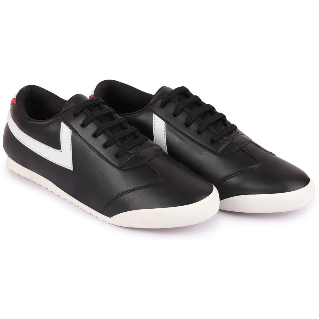 Fausto Fst Ki-8802 Black-41 Men's Black Lace-Up Classic Striped Sneakers Casual Shoes (7 Uk)