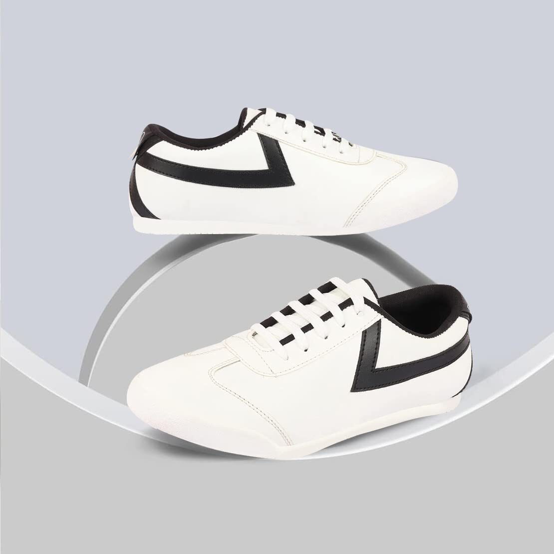 Fausto Fst Ki-8802 White-42 Men's White Lace-Up Classic Striped Sneakers Casual Shoes (8 Uk)