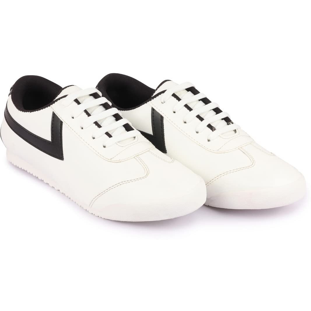 Fausto Fst Ki-8802 White-43 Men's White Lace-Up Classic Striped Sneakers Casual Shoes (9 Uk)