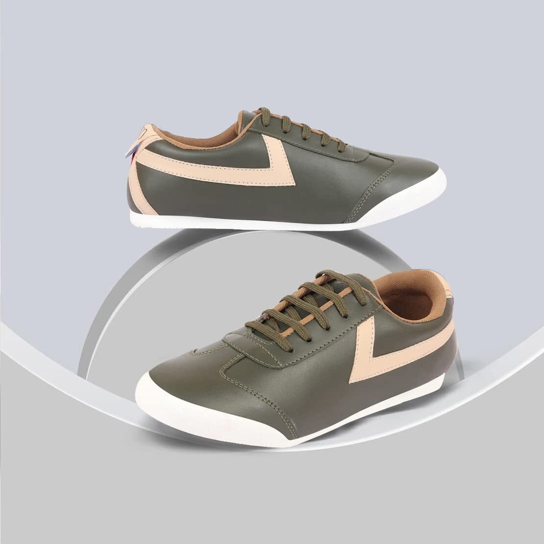 Fausto Fst Ki-8802 Olive-42 Men's Olive Green Lace-Up Classic Striped Sneakers Casual Shoes (8 Uk)