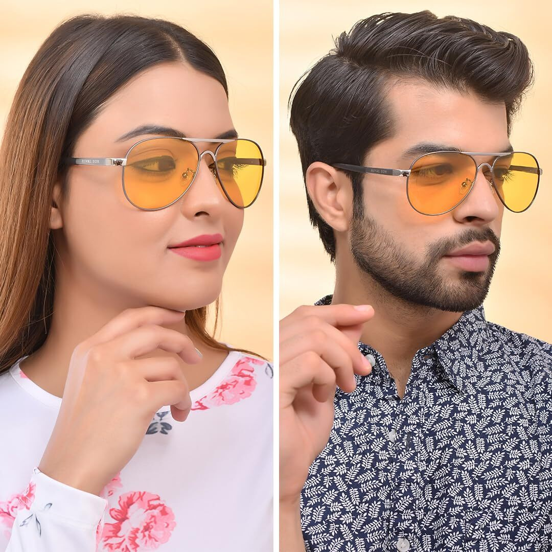 Royal Son Men Women Aviator Polarized Sunglasses Yellow Lens - Chi0082-C4-R1