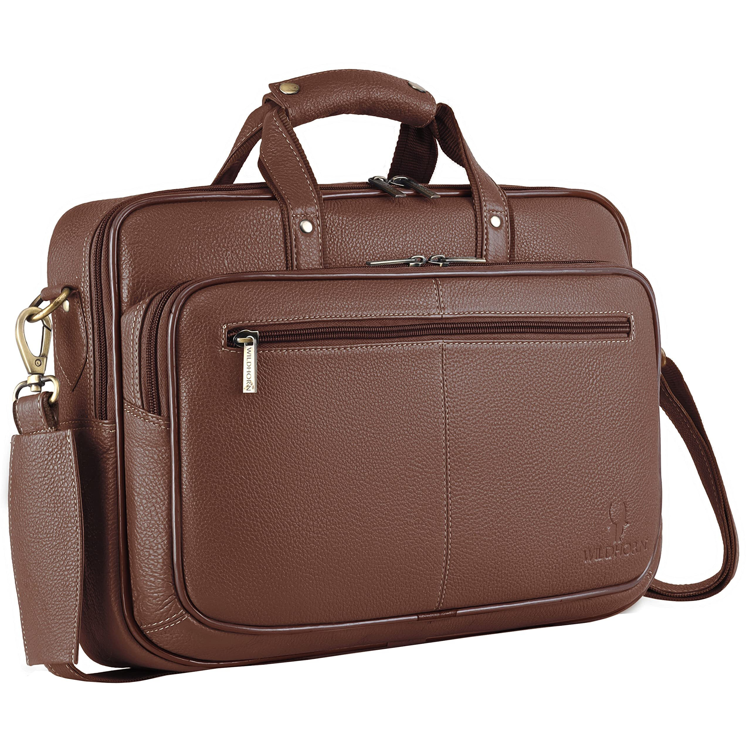 Wildhorn Classic Leather 15 Inch Laptop Messenger Bag For Men I Office Bags I Travel Bags I Carry Handles With Adjustable Strap I Dimension L- 15.5 Inch H-11.5 Inch W- 3.5 Inch (Brown W)
