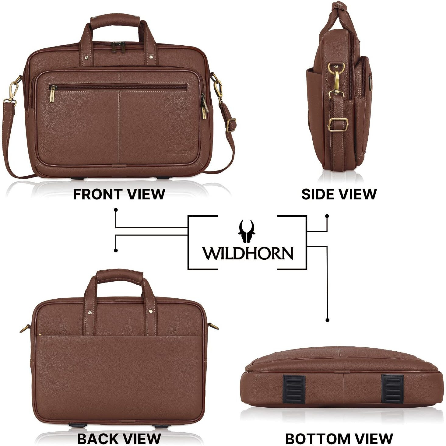 Wildhorn Classic Leather 15 Inch Laptop Messenger Bag For Men I Office Bags I Travel Bags I Carry Handles With Adjustable Strap I Dimension L- 15.5 Inch H-11.5 Inch W- 3.5 Inch (Brown W)