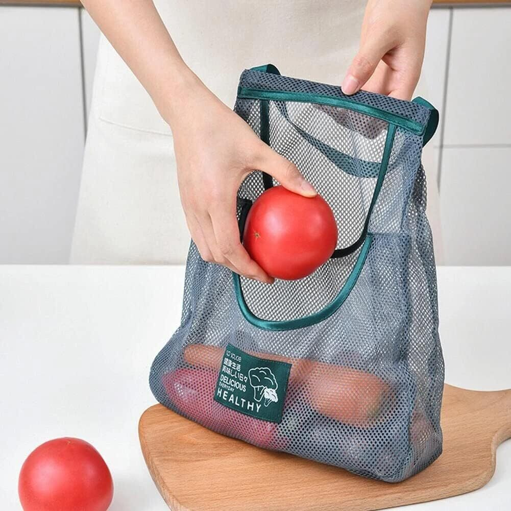 Kunya Reusable Mesh Bags For Fruit And Vegetable Hanging Storage, Kitchen Storage, Washable & Foldable Net Bags Pack Of 2