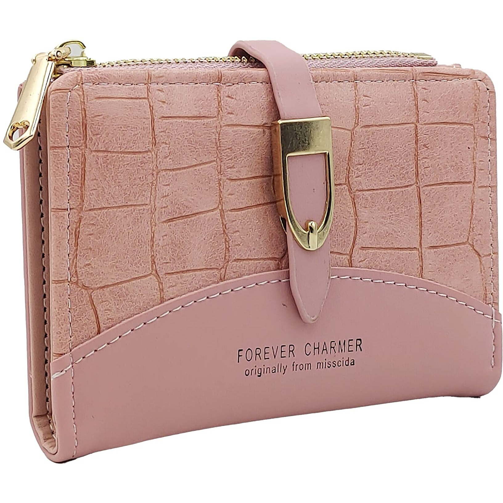 Valerie Small Women's Crocodile Print Wallet Pu Leather Multi Fold Wallets Credit Card Holder Coin Purse Zipper Small Clutch Secure Card Case/Gift Wallet For Women And Girls (Peach)
