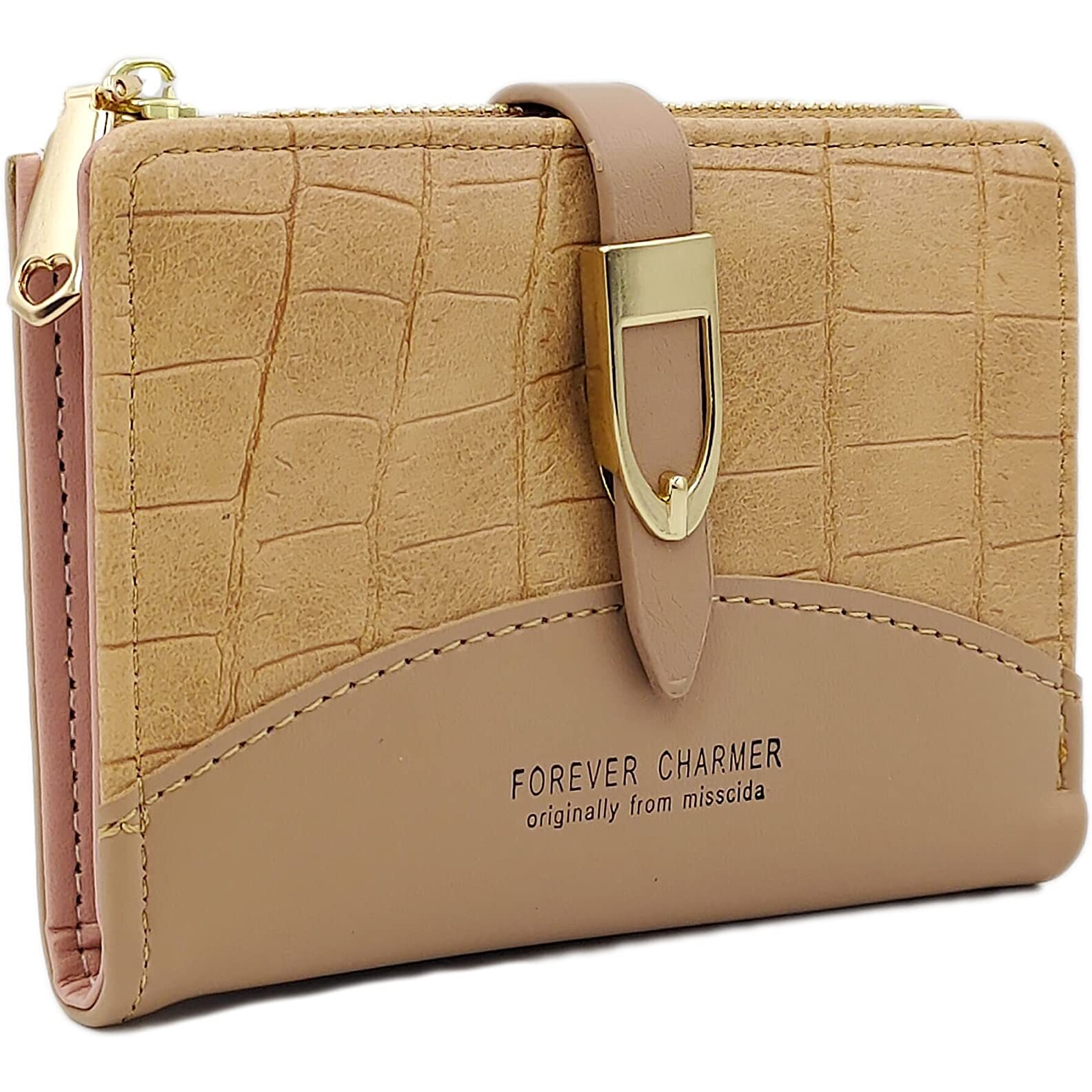 Valerie Small Women's Crocodile Print Wallet Pu Leather Multi Fold Wallets Credit Card Holder Coin Purse Zipper Small Clutch Secure Card Case/Gift Wallet For Women And Girls (Beige)