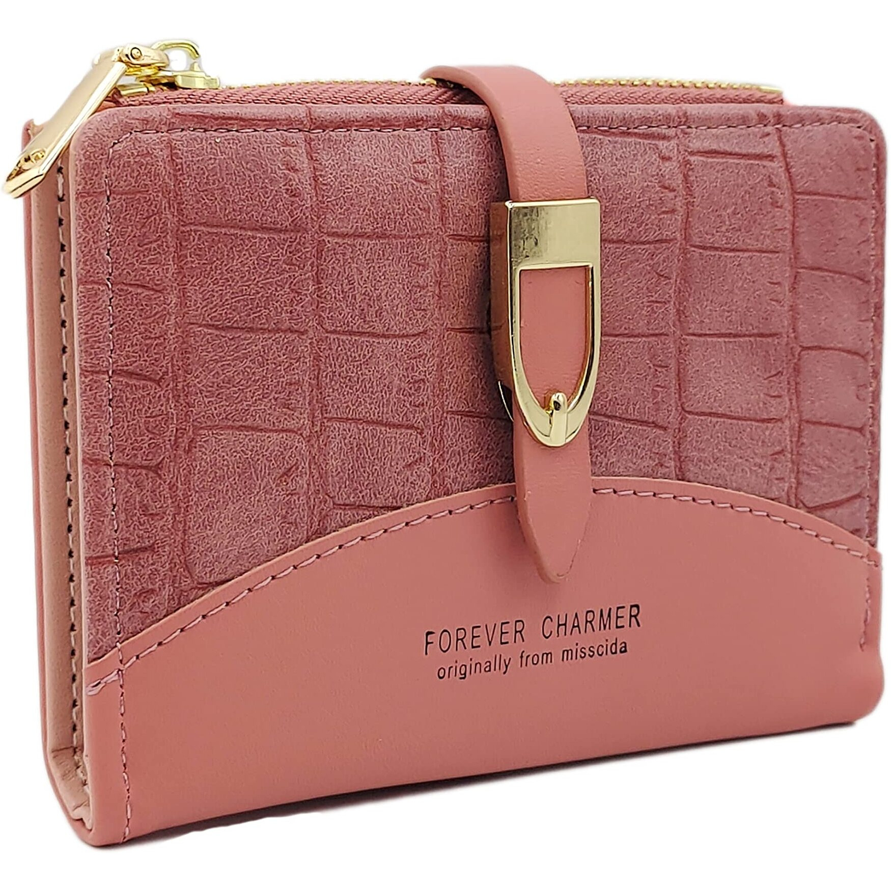 Valerie Small Women's Crocodile Print Wallet Pu Leather Multi Fold Wallets Credit Card Holder Coin Purse Zipper Small Clutch Secure Card Case/Gift Wallet For Women And Girls (Pink)