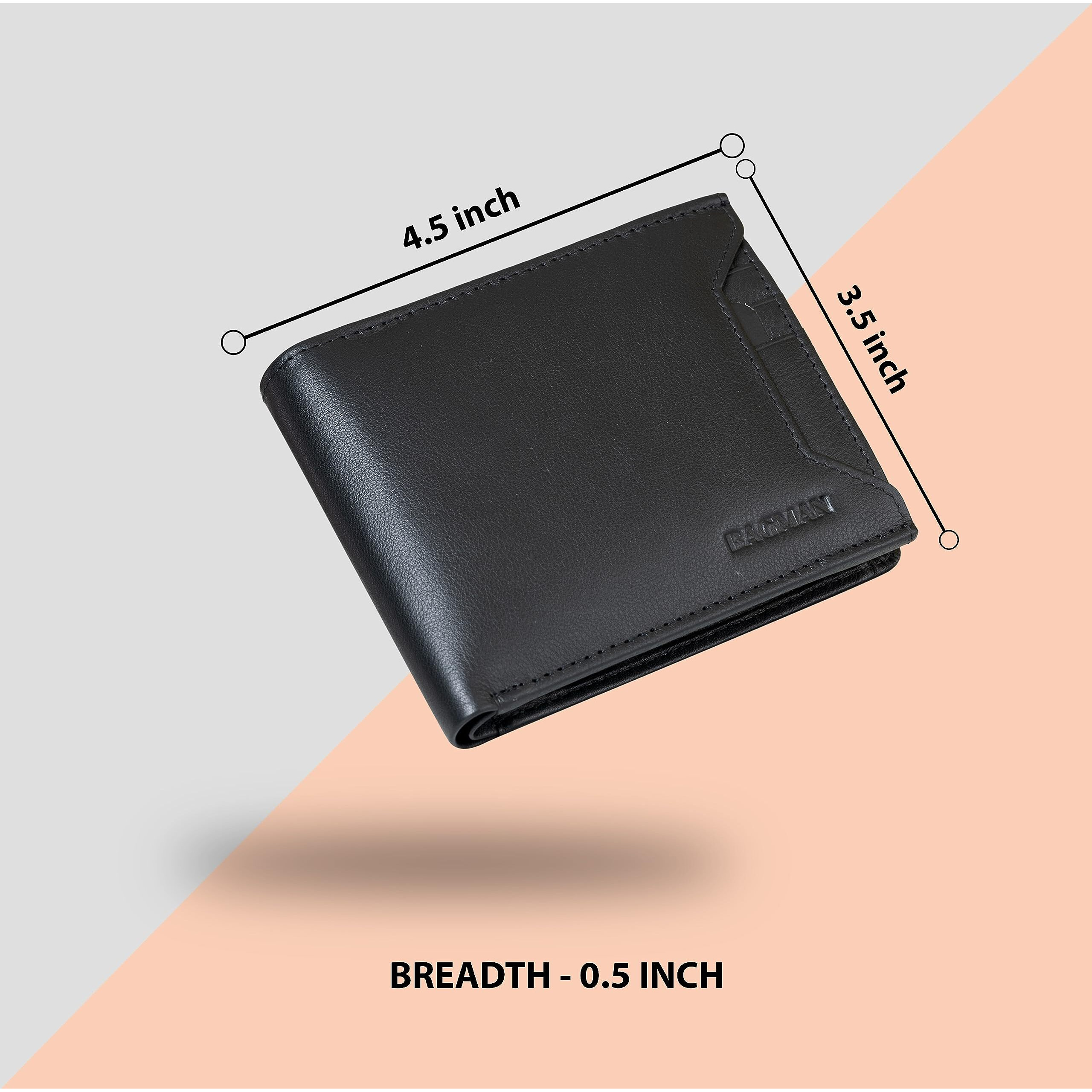 Bagman Men's Leather Wallet | Rfid Protected Wallet For Men With 7 Card Slots, 2 Secret Compartments | Ideal Gents Wallet And Purse Gift For Men (Black)
