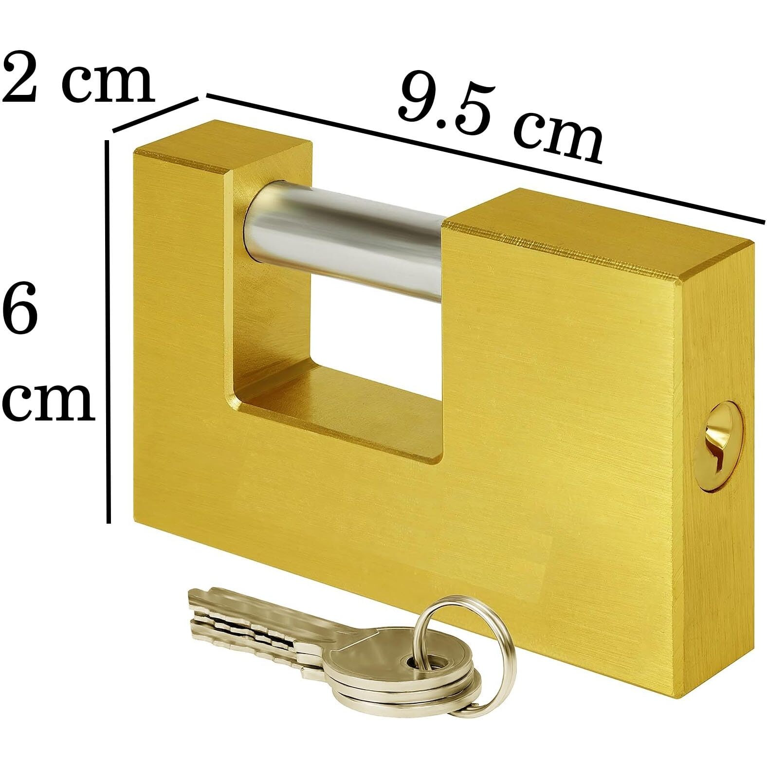 Krevia Zink Alloy Rectangular Gold Padlock | Anti-Theft Copper Monoblock Lock With 3 Keys | Anti Drill Cylinder Lock For Garages, Containers, Sheds, Shutters, Lockers, Gates And Warehouses