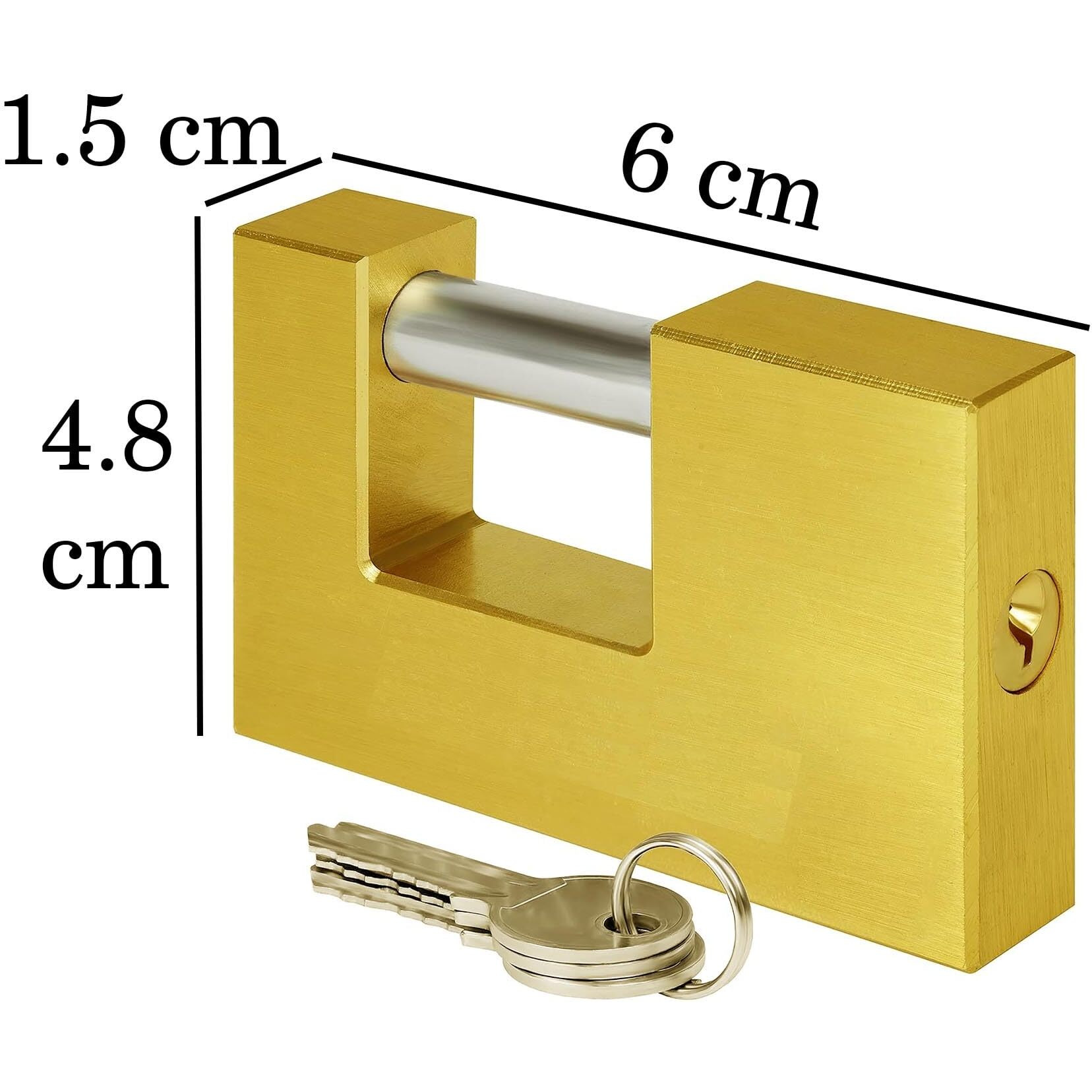 Krevia Zink Alloy Rectangular Gold Padlock | Anti-Theft Copper Monoblock Lock With 3 Keys | Anti Drill Cylinder Lock For Garages, Containers, Sheds, Shutters, Lockers, Gates And Warehouses
