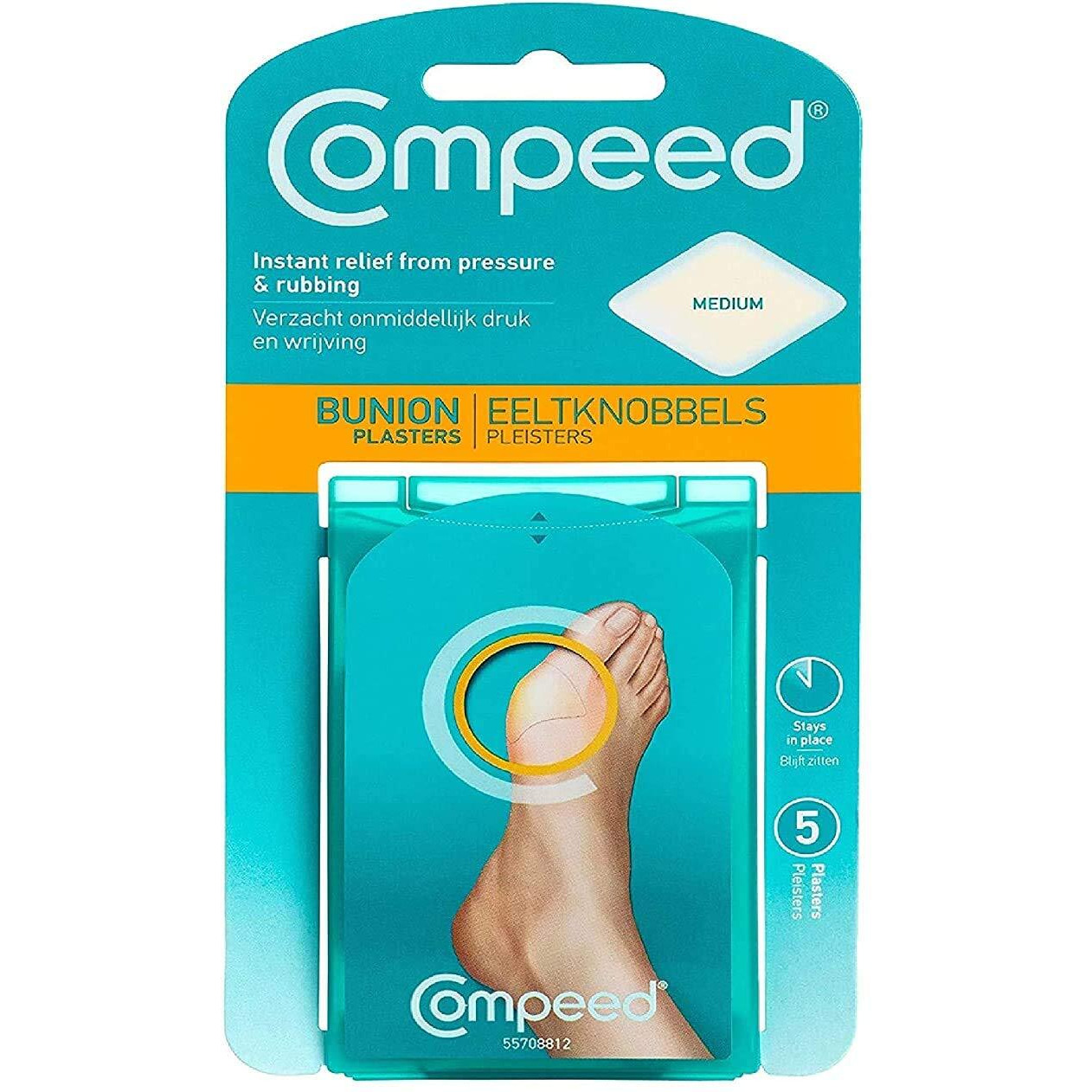 Compeed Bunion Corrector Bandage Pads Instant Relief From Pressure N Rubbing From Shoe While Walking For Men N Women, 5 Patches, Medium, Set Of 3