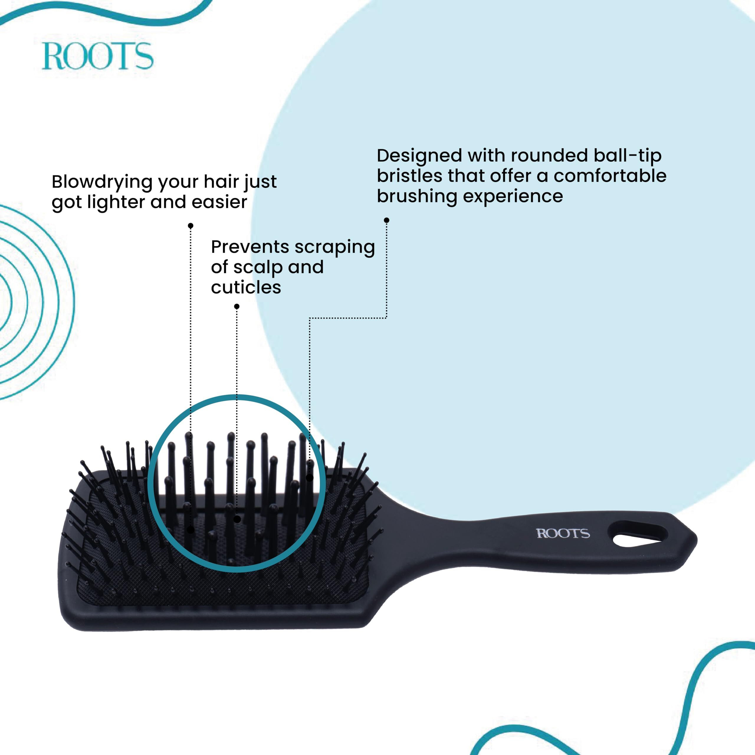 Roots - Paddle Hair Brush - Damage Free Blow-Drying Hair Brush - Designed With Rounded Ball-Tip - Comfortable Brushing Experence - For Men And Women - Pip03