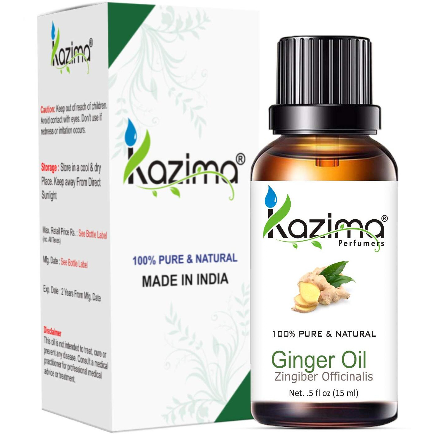 Kazima Ginger Essential Oil - 100% Pure, Natural & Undiluted Oil For Skin Care & Hair Care, 15 Ml